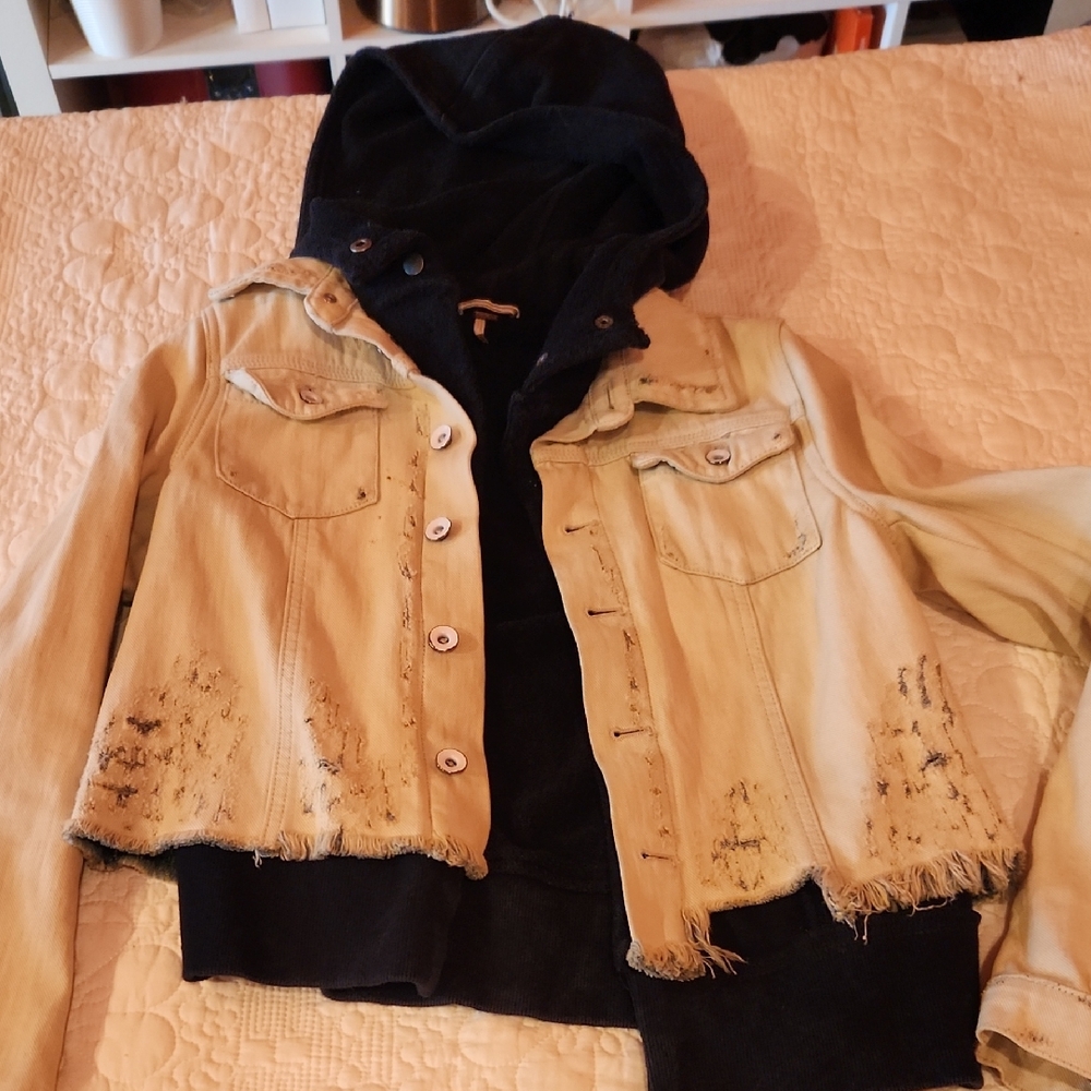 Free People Tan and Black Jean Jacket